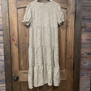 SHEIN Cream Leopard Midi Dress